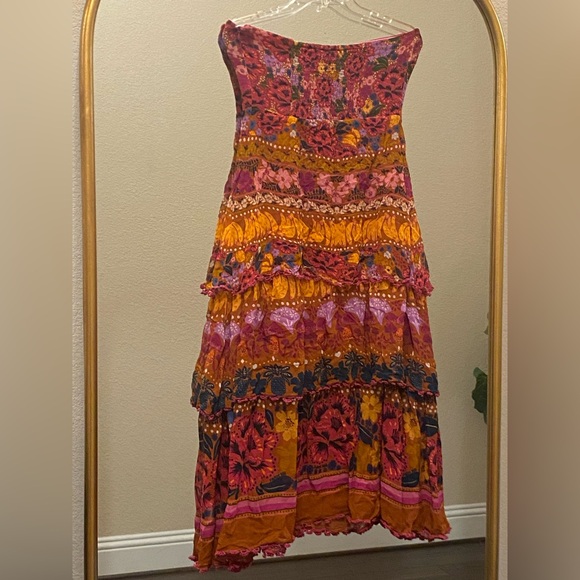 Farm Rio for Anthropologie Tiered Strapless Multicolor Midi Dress Size M - Picture 10 of 12
